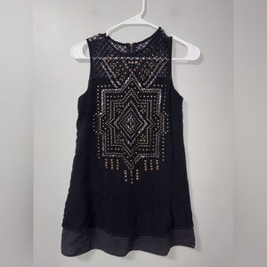 Taylor and sage black sleeveless embellished boho lace overlay mini dress XS